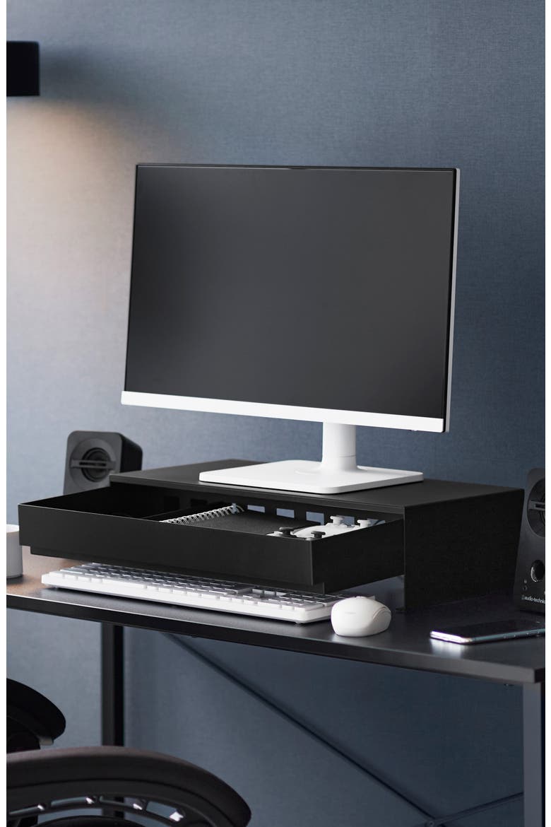 Monitor Stand with Drawer, Alternate, color, BLACK