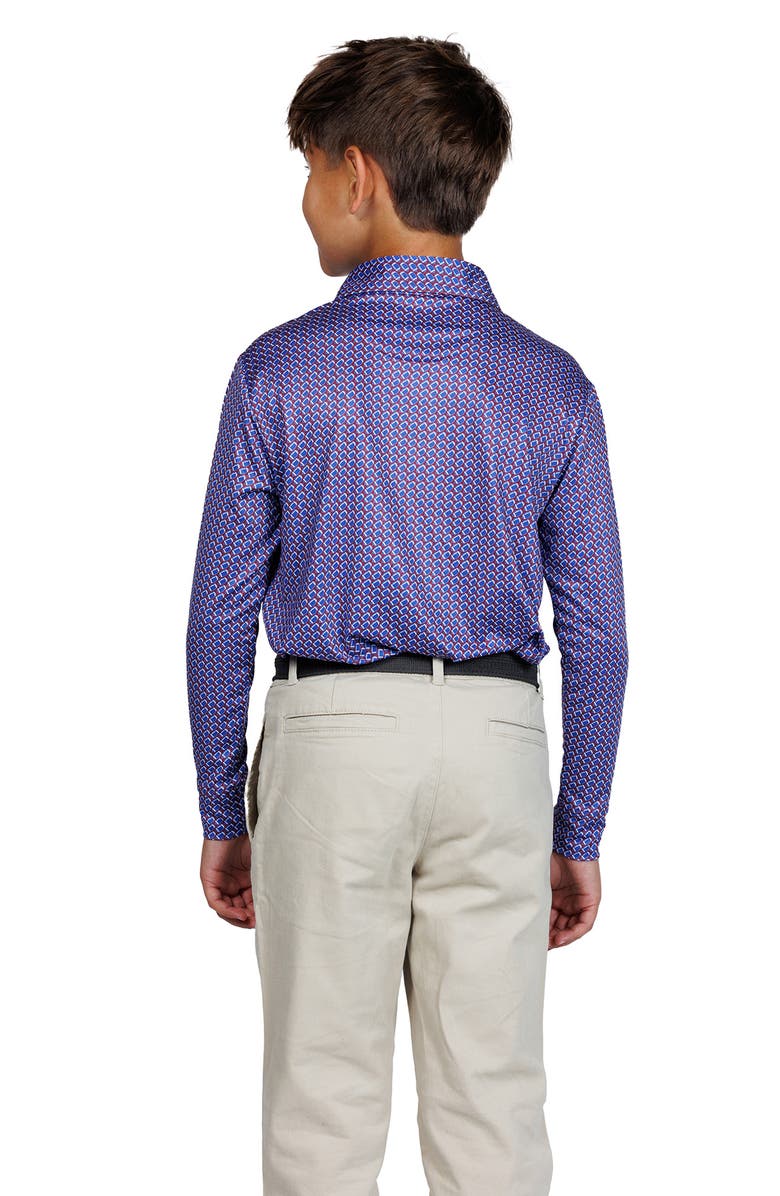 TailorByrd Kids' Football Print Long Sleeve Performance Polo, Alternate, color, Burgundy