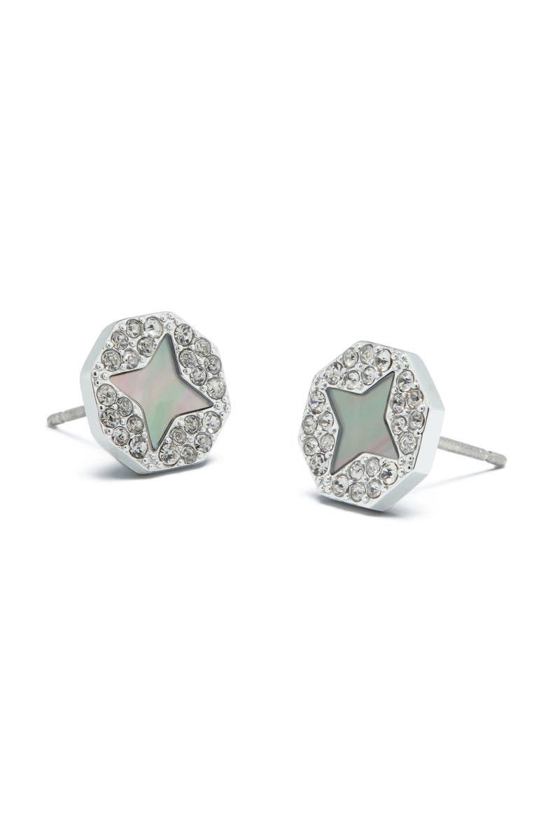 Forget Me Not Mother-of-Pearl & Pavé Stud Earrings, Main, color, TORY SILVER/ PEARL/CRYSTAL