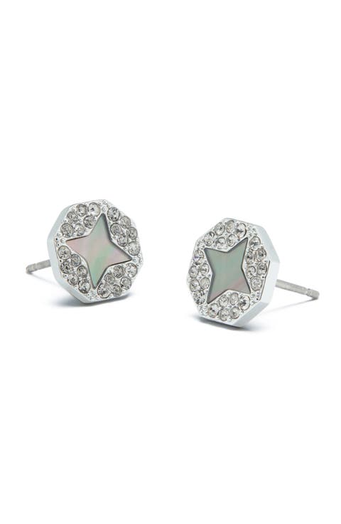 Forget Me Not Mother-of-Pearl & Pavé Stud Earrings