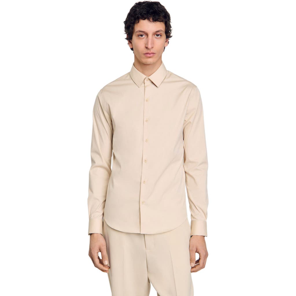 Sandro Long Sleeve Button Front Shirt In Oats