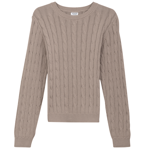 Cable Knit Ribbed Neck Sweater