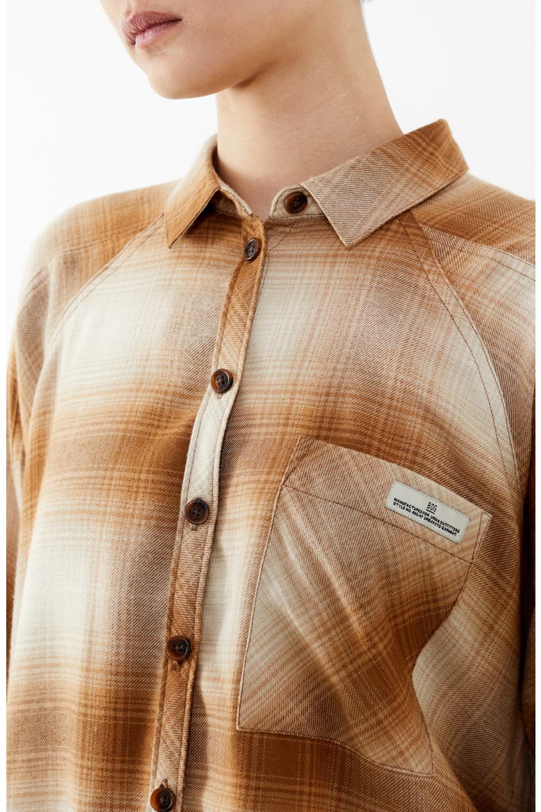 Brendon Plaid High-Low Hem Button-Up Shirt, Alternate, color, BROWN