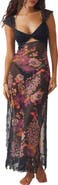 Free People Suddenly Fine Floral Print Cutout Lace Trim Nightgown