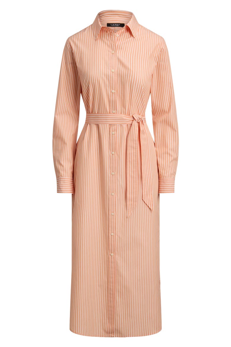 Stripe Long Sleeve Midi Shirtdress, Alternate, color, ORANGE/ WHITE