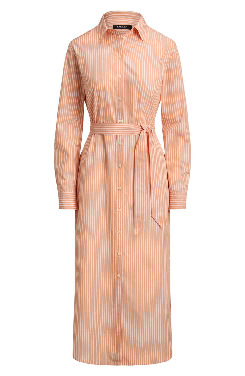 Lauren Ralph Lauren Stripe Long Sleeve Midi Shirtdress, Alternate, color, Orange/ White