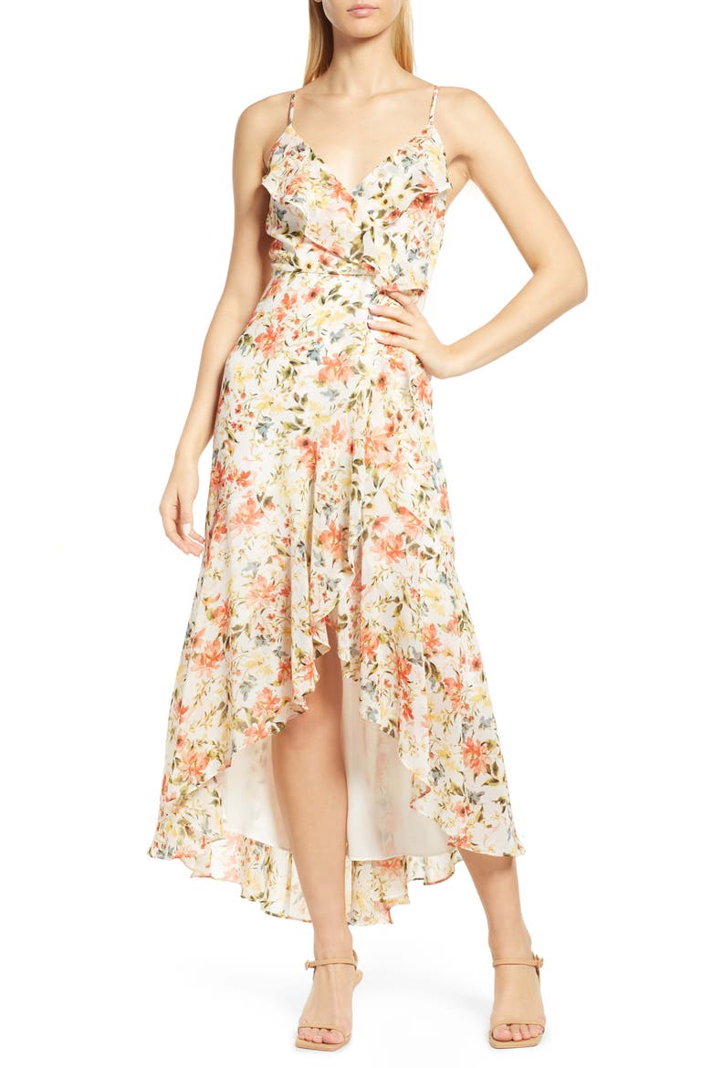 Floral High-Low Faux Wrap Dress, Main, color, BLUSH/ MULTI