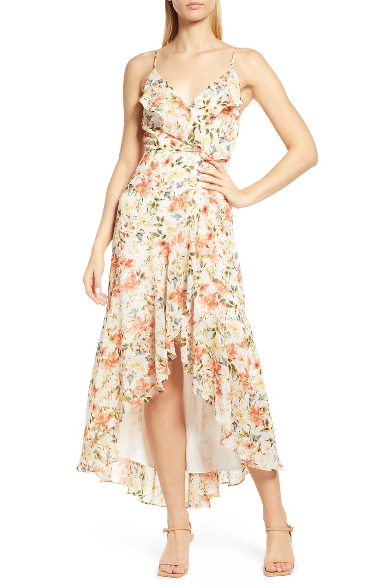 1.STATE Floral High-Low Faux Wrap Dress, Main, color, 
