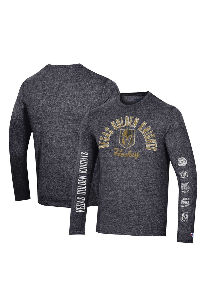 Men's Champion Black Vegas Golden Knights Multi-Logo Tri-Blend Long Sleeve T-Shirt, Main, color, Black