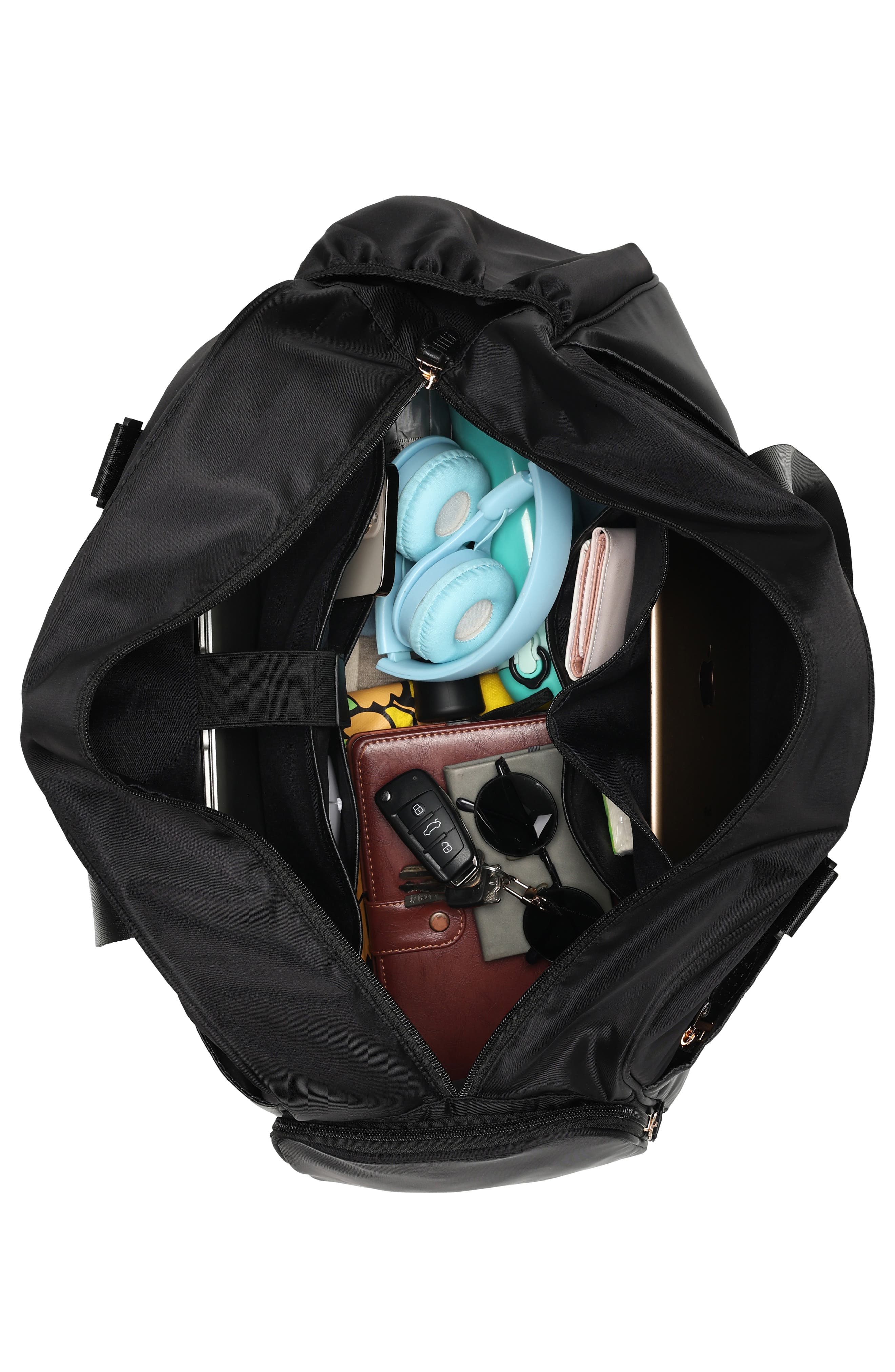 ELLE Wayfarer 40L Monogram Weekender Duffel Bag, Alternate, color, Black