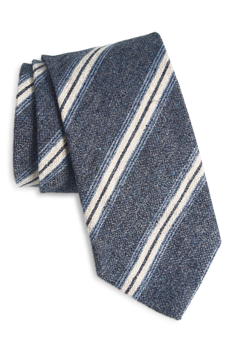 Stripe Textured Silk Tie, Main, color, DENIM