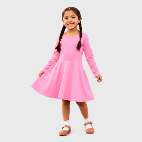 Girls Soft Jersey 100% Cotton Long Sleeve Skater Twirly Dress