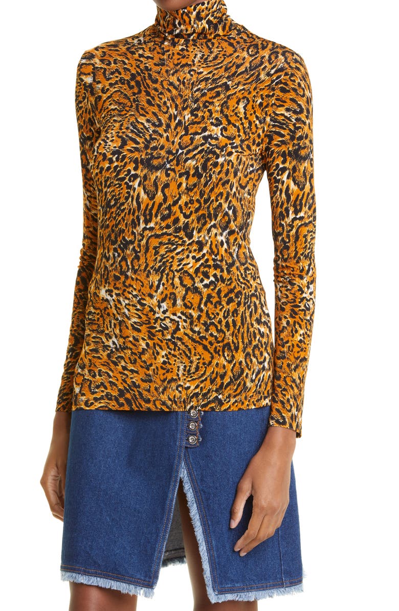 Rabanne Leopard Print Mock Neck Top, Alternate, color,