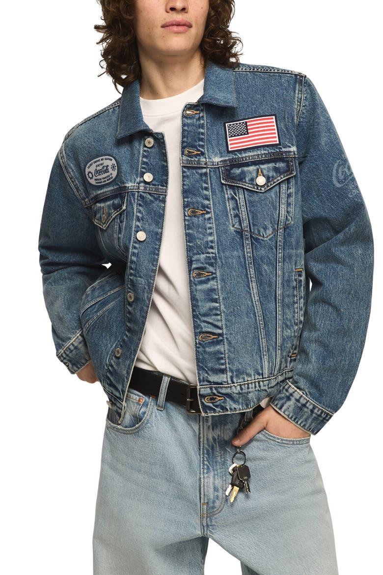 x Coca-Cola Cotton Denim Trucker Jacket, Main, color, FEEL THE POP