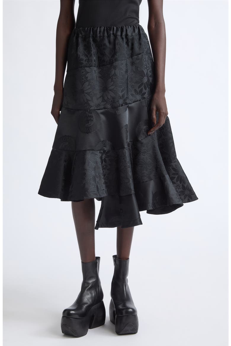 Floral Jacquard Tiered Midi Skirt, Main, color, BLACK X BLACK X BLACK