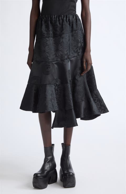 Floral Jacquard Tiered Midi Skirt