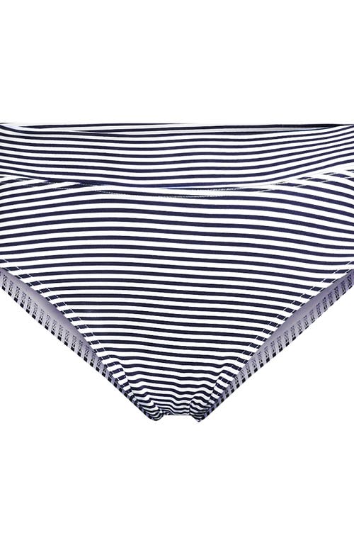 Lands' End Chlorine Resistant Pinchless High Waisted Bikini Bottoms In Deep Sea Navy Mini Stripe
