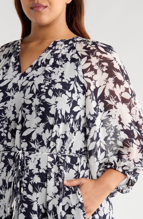 Julia Jordan Puff Sleeve Tie Belt Midi Dress In Multi