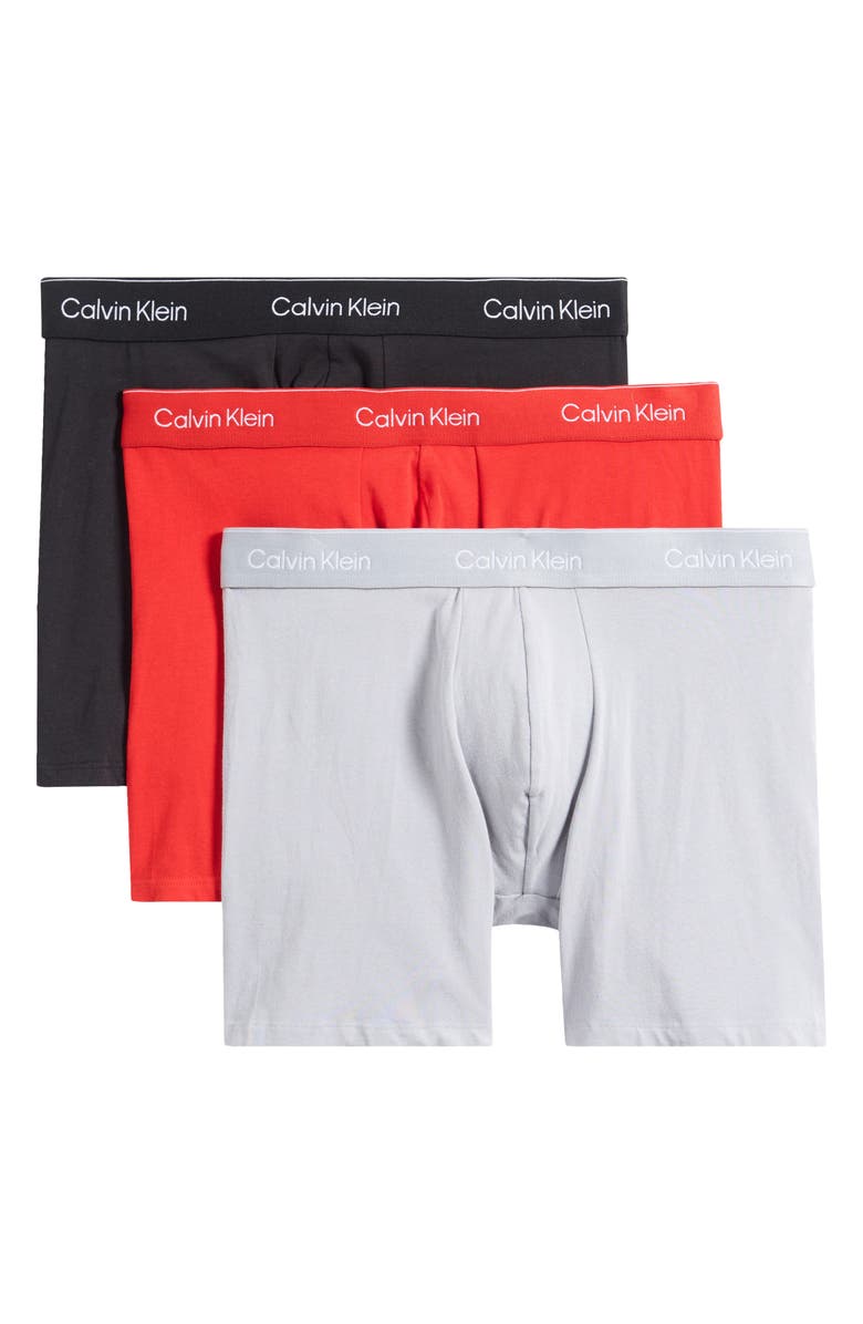 Calvin Klein Icon 3-Pack Stretch Cotton Boxer Briefs, Alternate, color, Red/ Black/ Grey