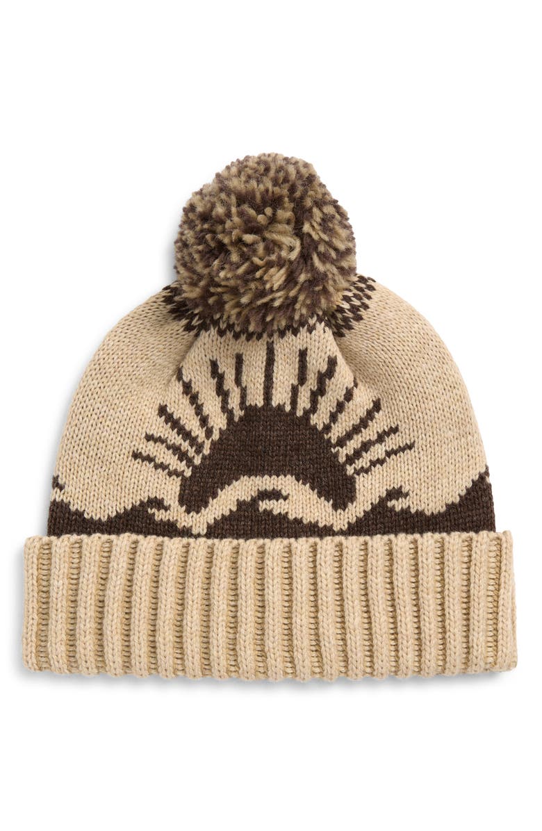 Faherty Sun & Wave Pom-Pom Beanie, Main, color, Brown