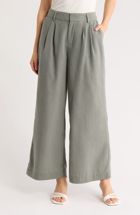 Pleated Front Wide Leg Pants