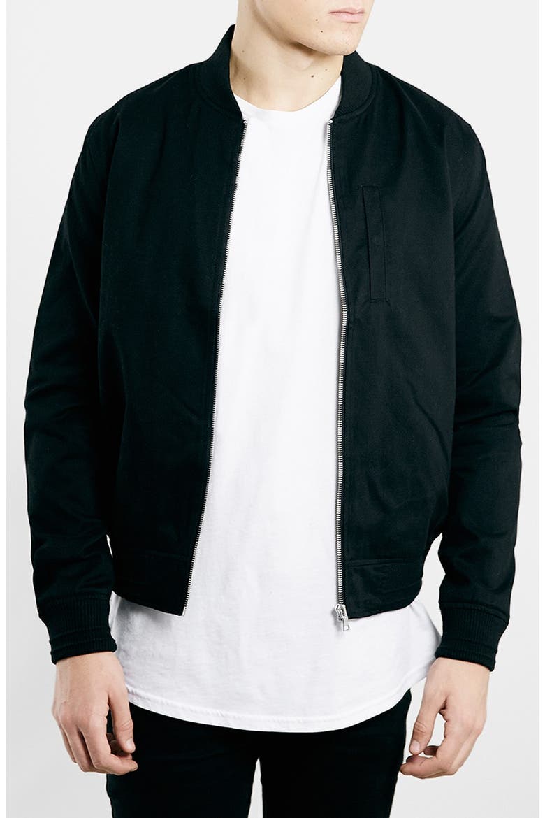Black Cotton Bomber Jacket, Main, color, BLACK