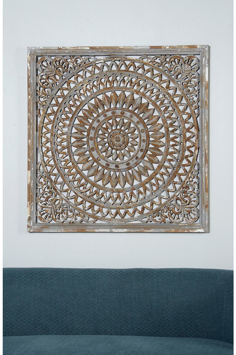 WILLOW ROW Brown Traditional Floral Wood Wall Decor, Alternate, color, BROWN