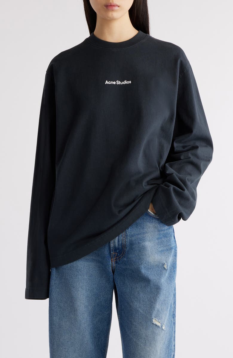 Acne Studios Edden Oversize Organic Cotton Logo Graphic T-Shirt, Main, color, Black