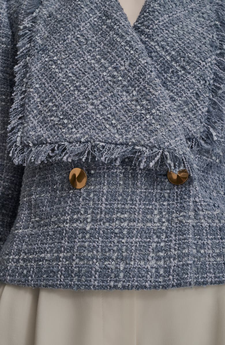 Donna Karan New York Fringed Double Breasted Crop Bouclé Jacket, Alternate, color, Tempest