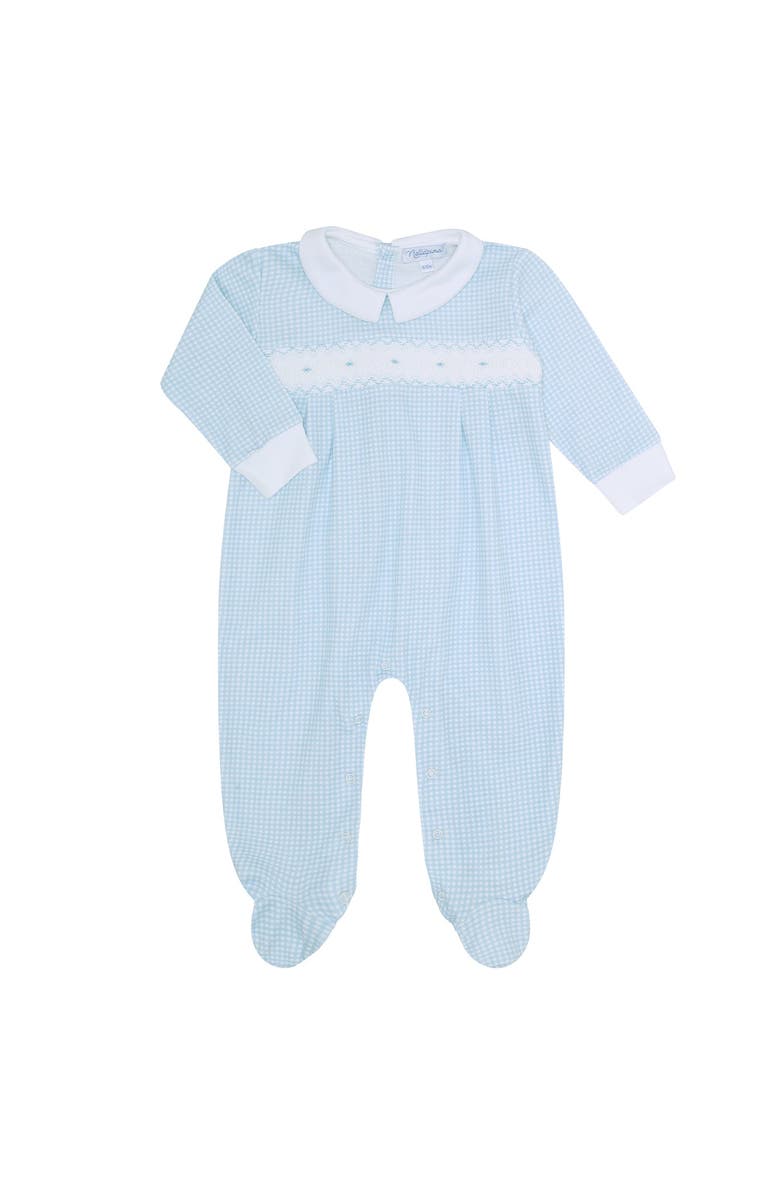 Nellapima Blue Gingham Smocked Footie - Baby, Main, color, Blue