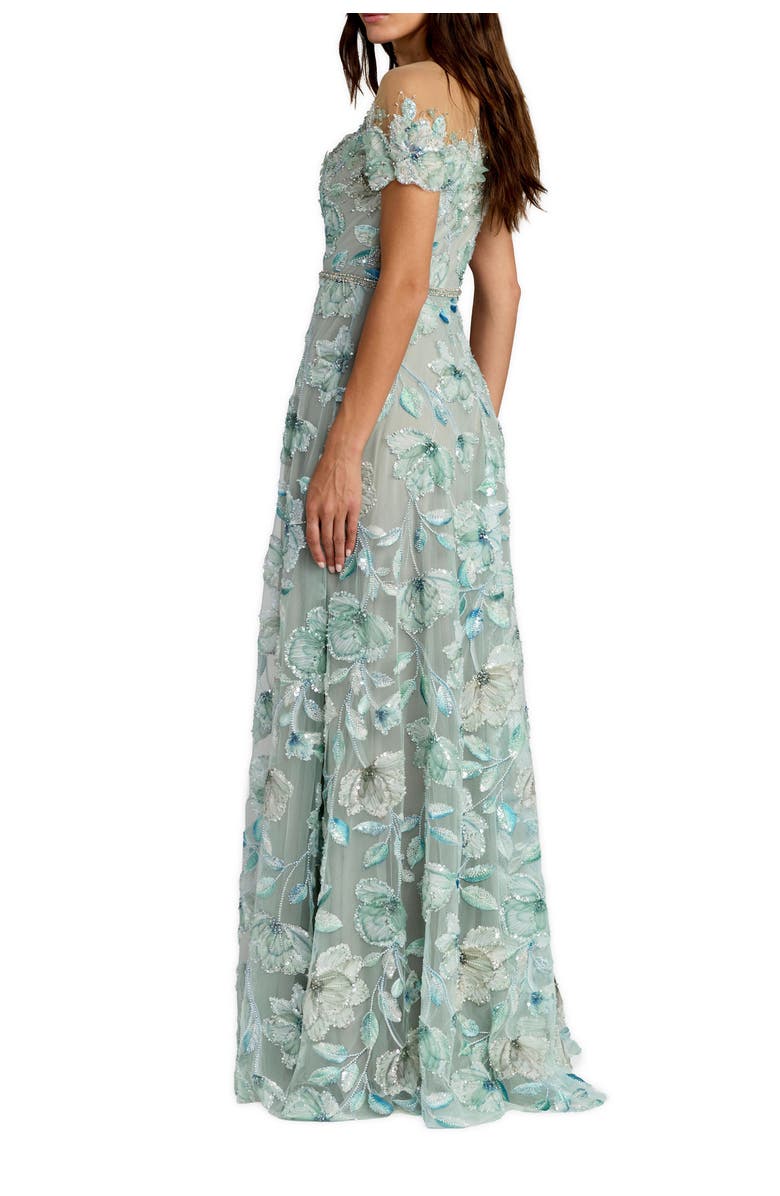 Mac Duggal High Neck Embellished A-Line Gown with Cap Sleeves, Alternate, color, Sage Multi