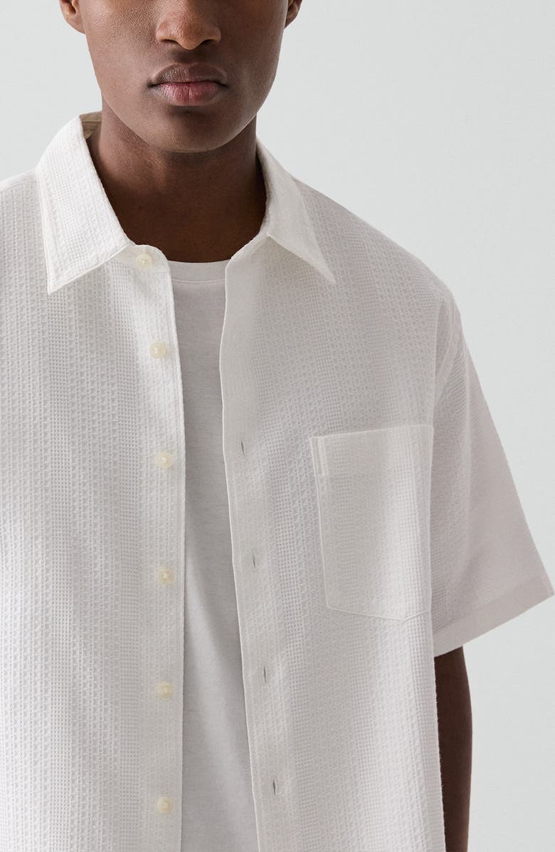 Theory Weekend Short Sleeve Thermal Button-Up Shirt, Alternate, color, White - 100