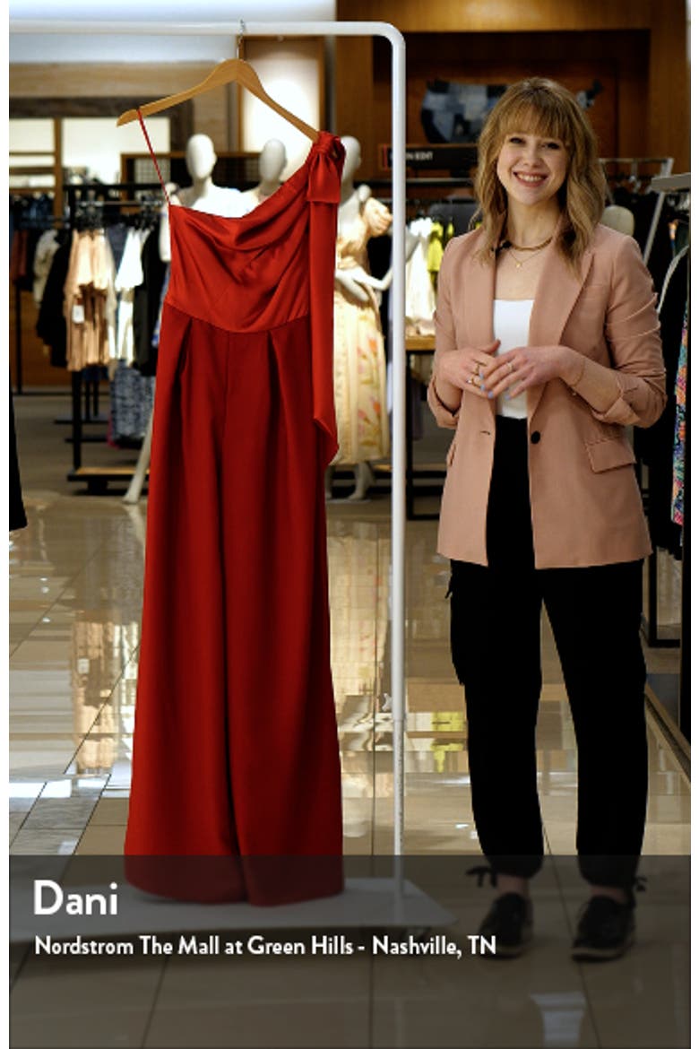 One-Shoulder Wide Leg Satin Jumpsuit video
