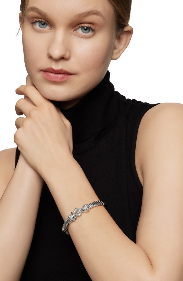David Yurman Buckle Classic Cable Bracelet with Semiprecious Stones and Diamonds, 7mm, Alternate, color, Hampton Blue Topaz