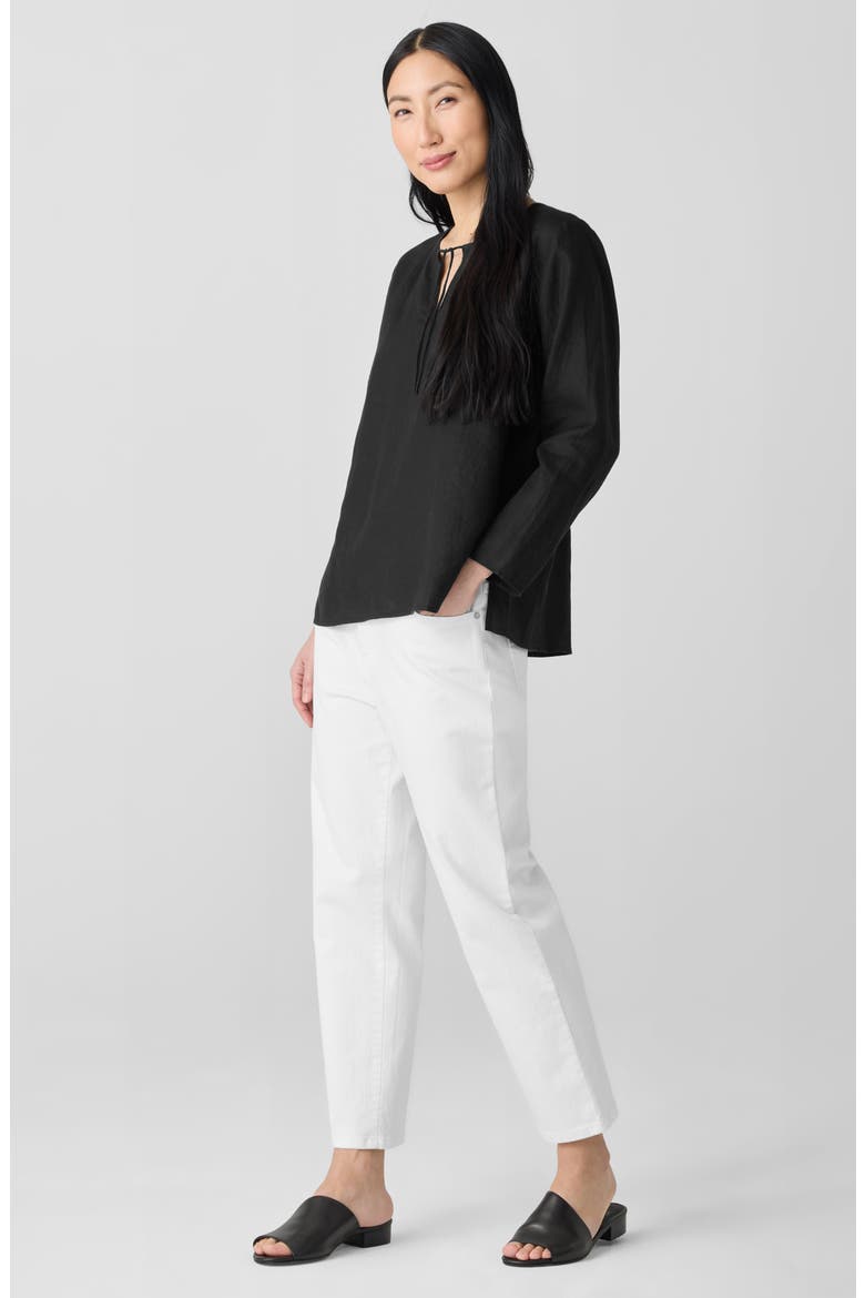 Split Neck Organic Linen Top, Alternate, color, BLACK