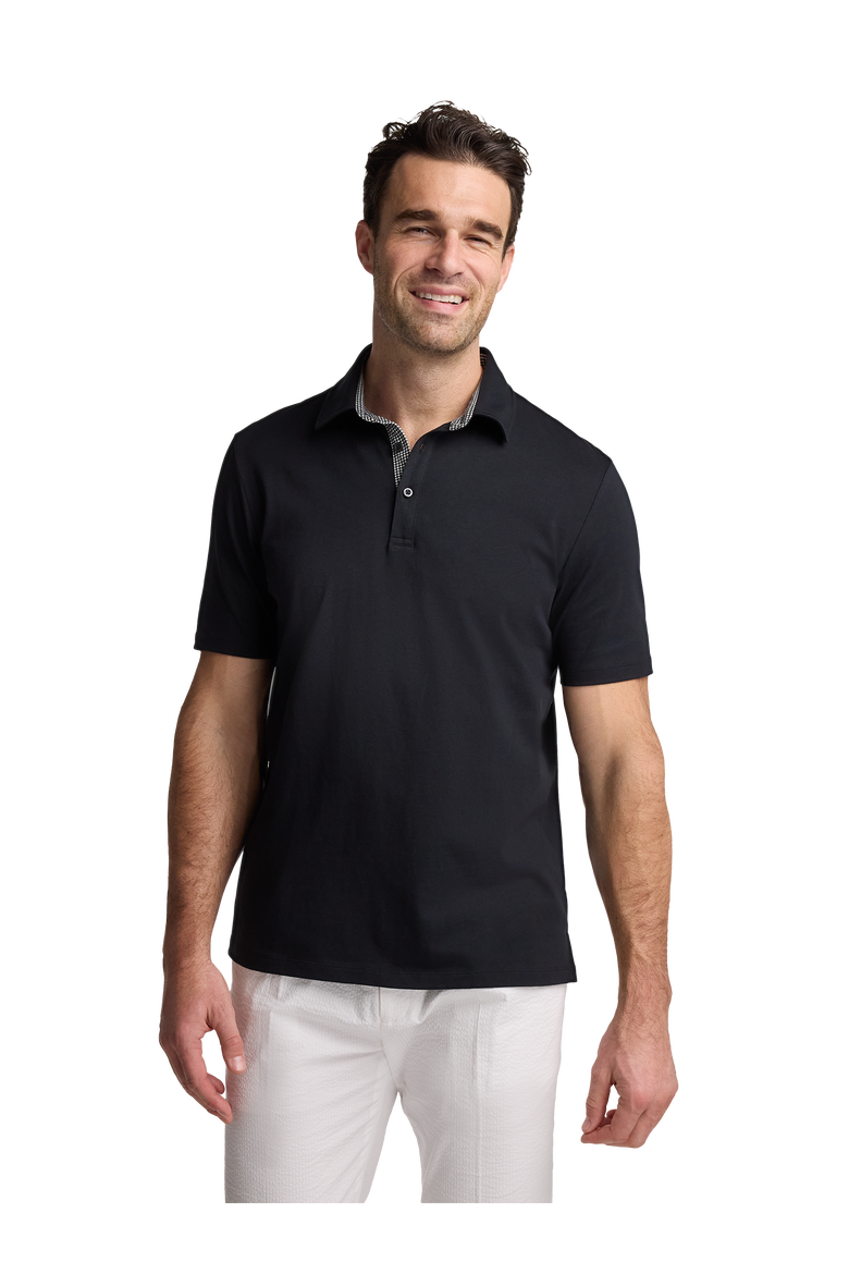 Mercerized Cotton Three Button Polo, Alternate, color, Black