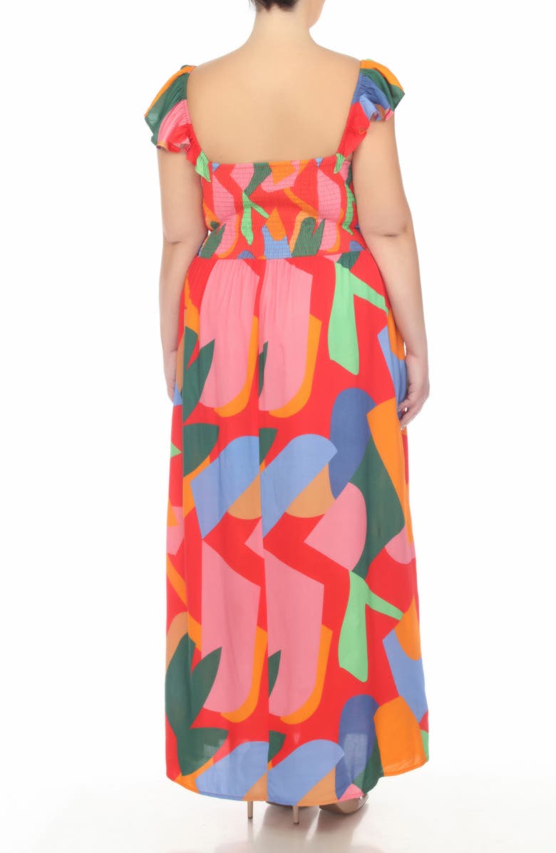 BOHO ME Smocked Flutter Sleeve Maxi Dress, Alternate, color, Red Abstract