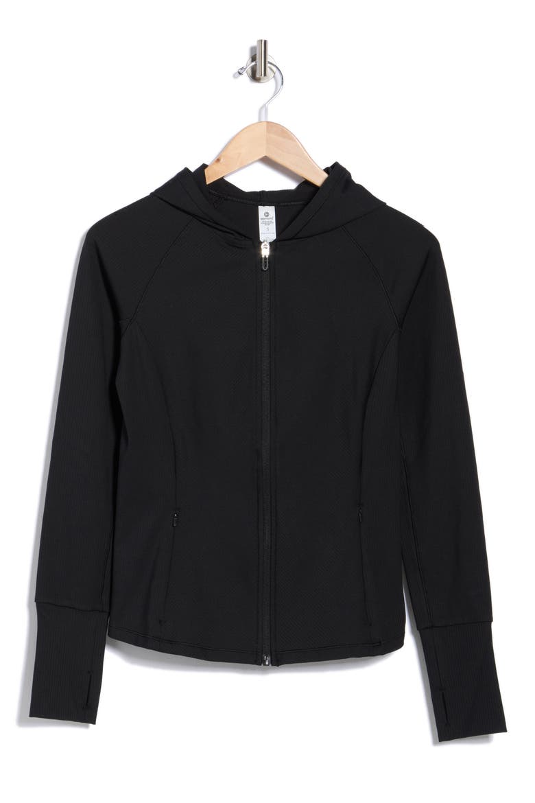 Felix Lux Ribbed Solara Full Zip Hoodie, Alternate, color, BLACK