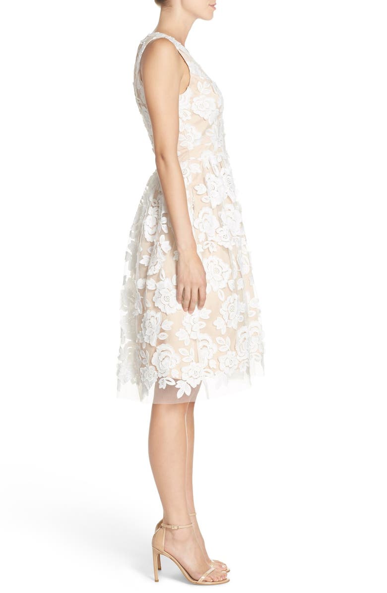 Eliza J Embroidered Mesh Fit & Flare Dress, Alternate, color,