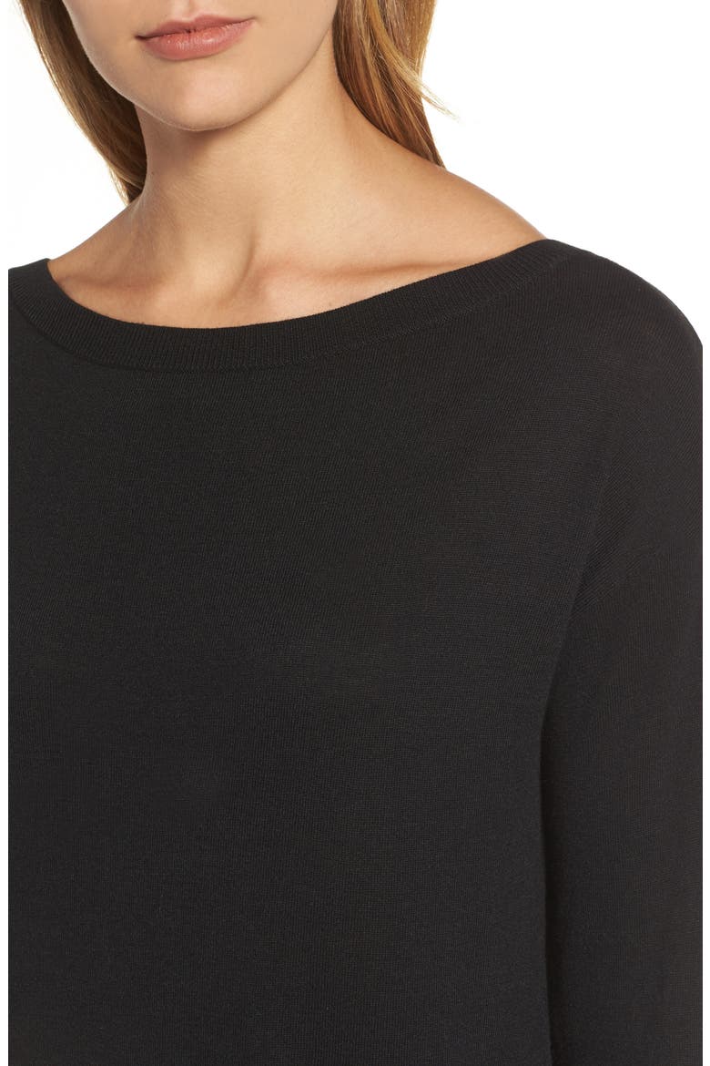 Boatneck Tunic Sweater, Alternate, color, BLACK