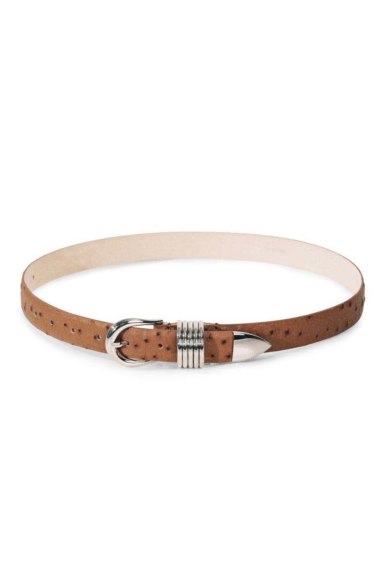 Hollyhock Ostrich-Embossed Leather Belt, Main, color, CAMEL