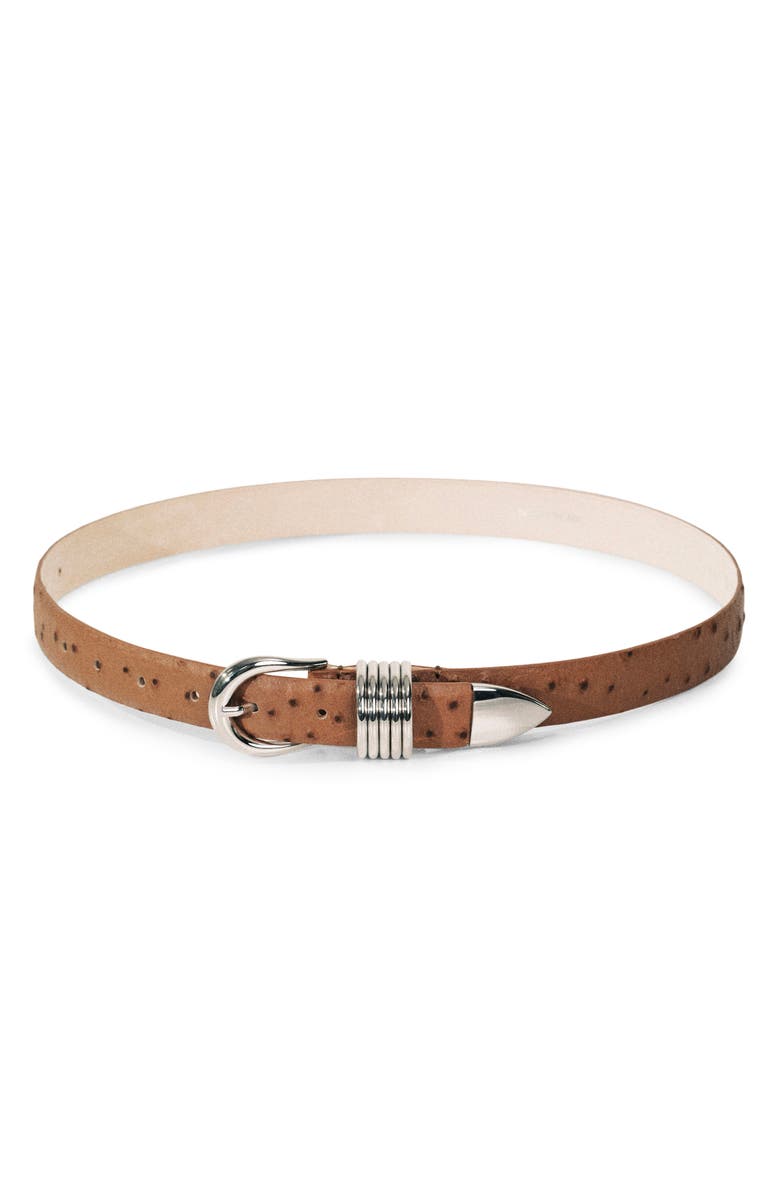 Déhanche Hollyhock Ostrich-Embossed Leather Belt, Main, color, Camel