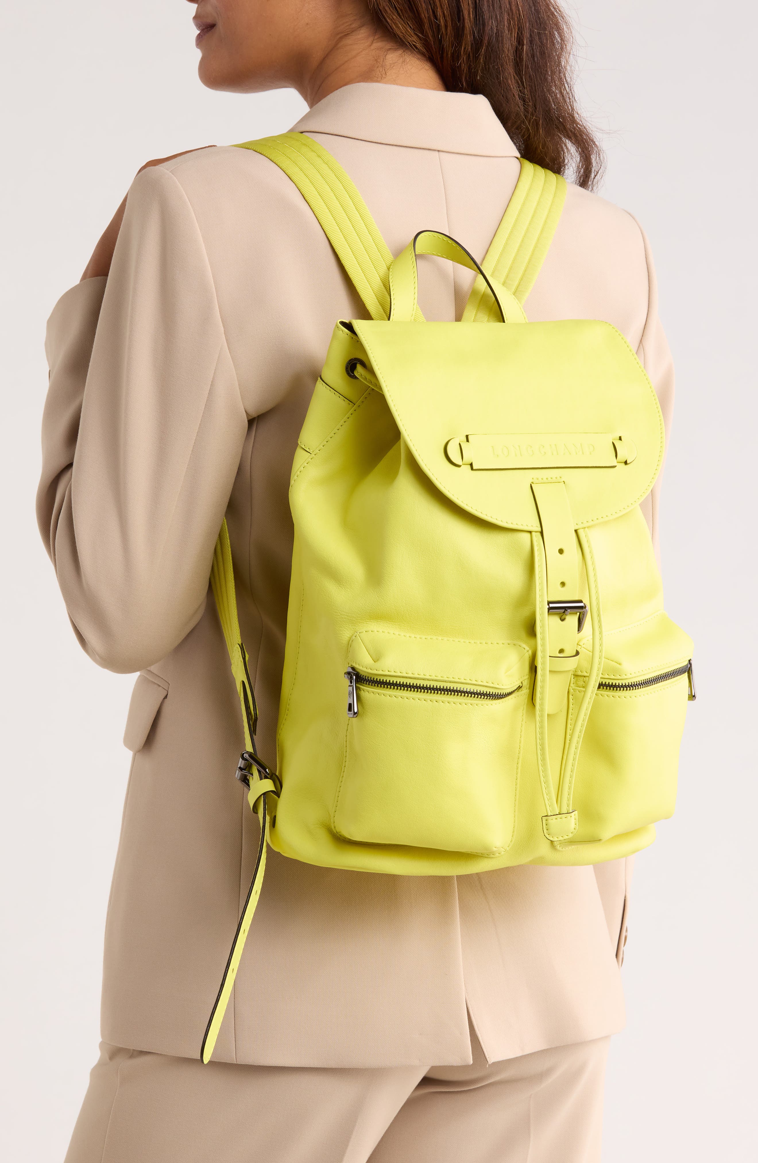 Longchamp 3D Medium Leather Backpack, Alternate, color, Neon