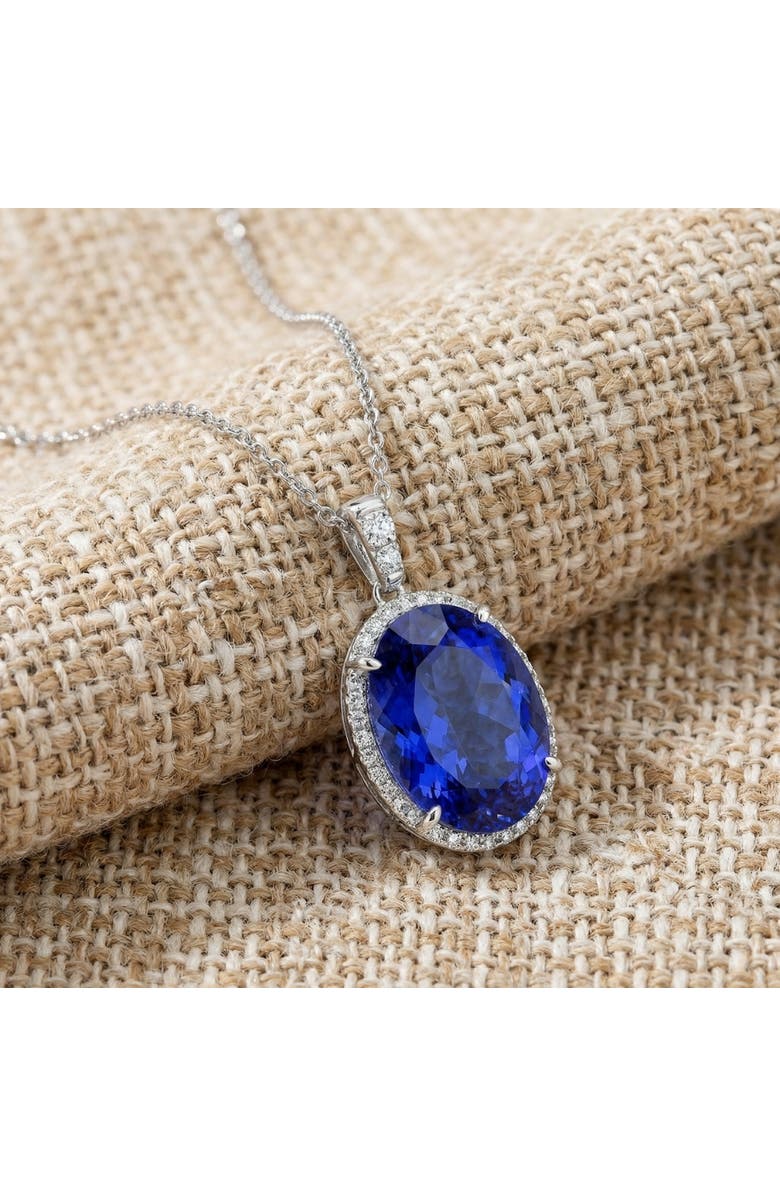 Bliss Diamond 5 Ct TW Oval Tanzanite & Lab Grown Diamond Halo Pendant 14k Gold Necklace, Alternate, color, 14K White Gold