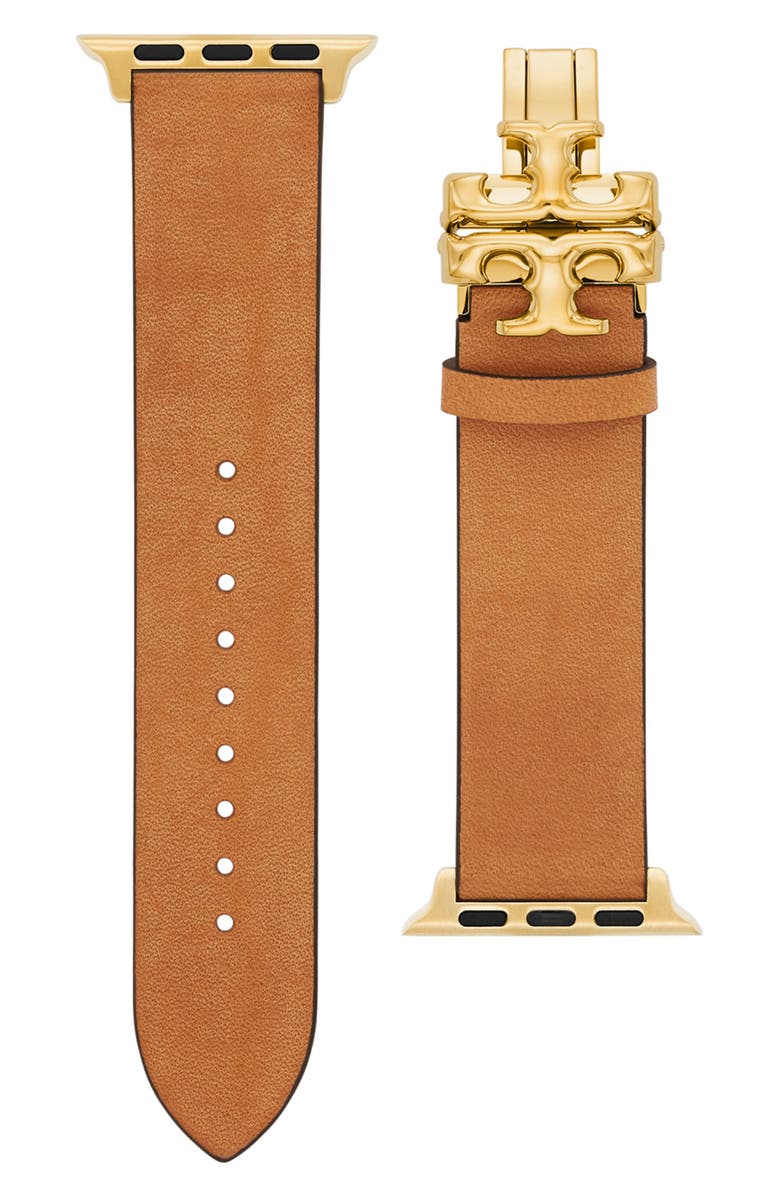 Tory Burch Eleanor Leather 20mm Apple Watch<sup>®</sup> Watchband, Main, color, 