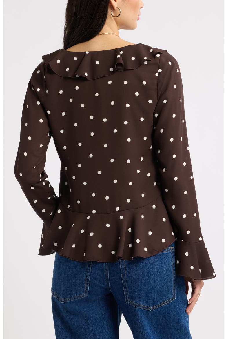 Ruffled Long Sleeve Top, Alternate, color, BROWN C- WHITE CASS DOT