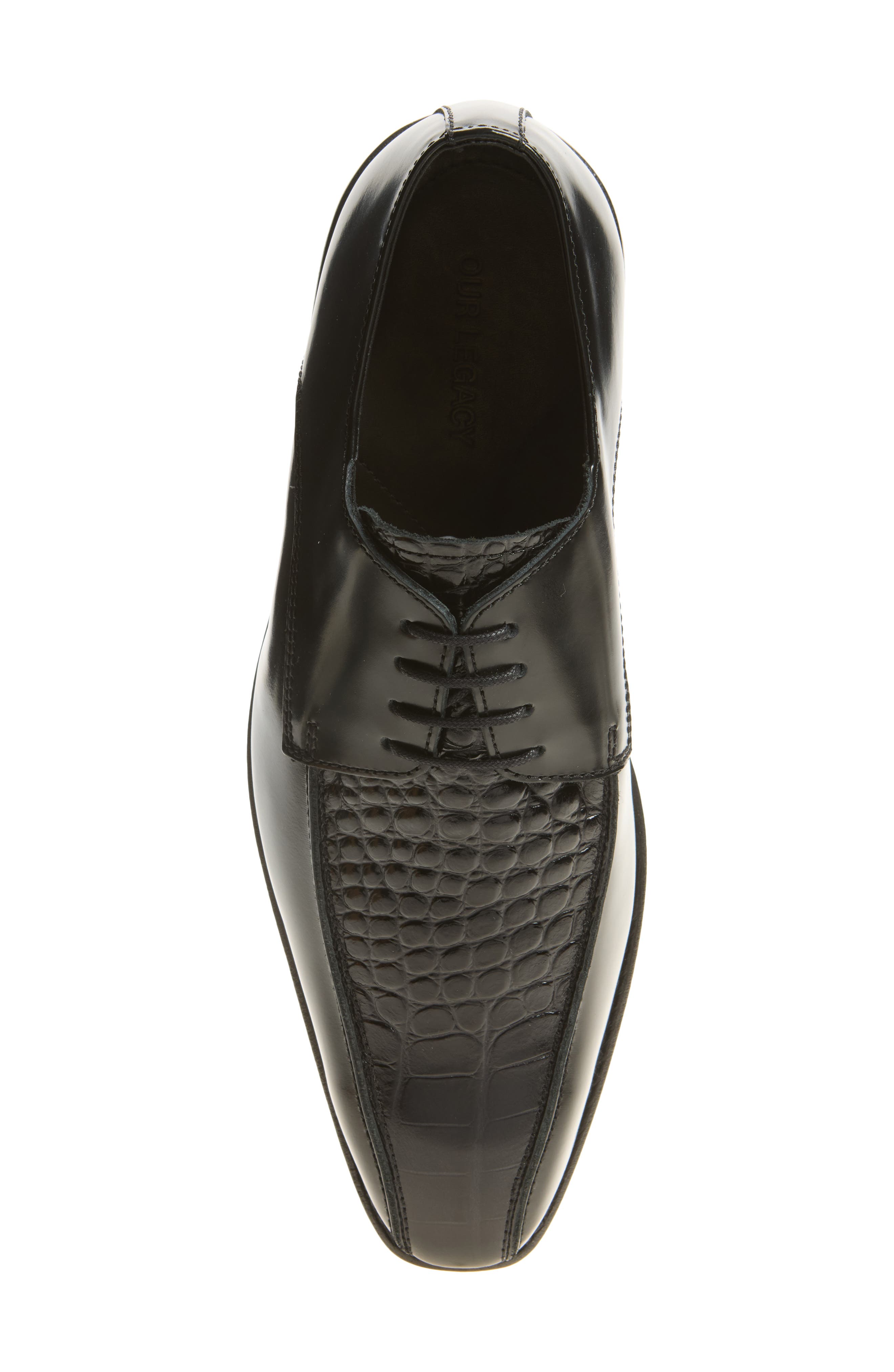 Railway Croc Embossed Leather Derby, Alternate, color, LICORICE CROC BULL HIDE