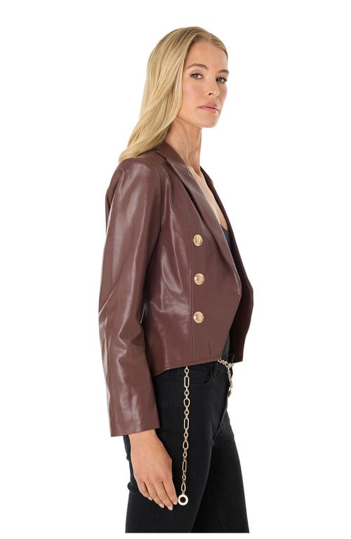 The Noli Shop Gabrielle Leather Double Breasted Blazer In Brown