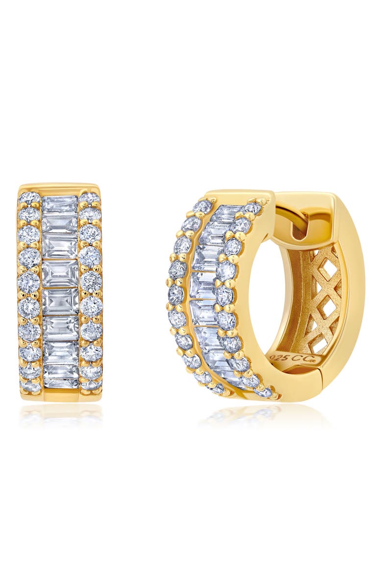 Crislu Brilliant Round & Square Baguette Cubic Zirconia Huggie Hoop Earrings, Main, color, 