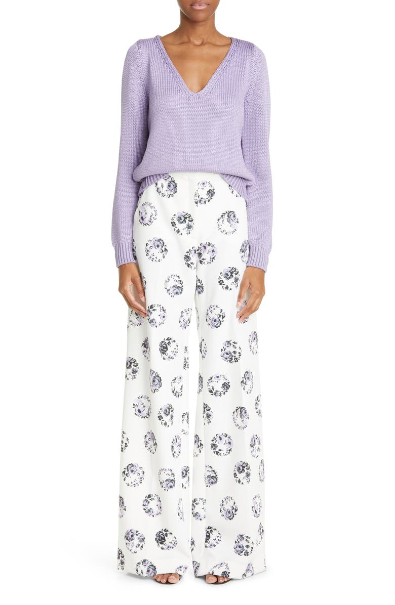 Lela Rose Metallic V-Neck Sweater, Alternate, color, 